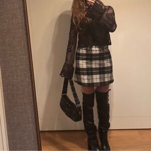 Moschino Black and White Plaid Skirt